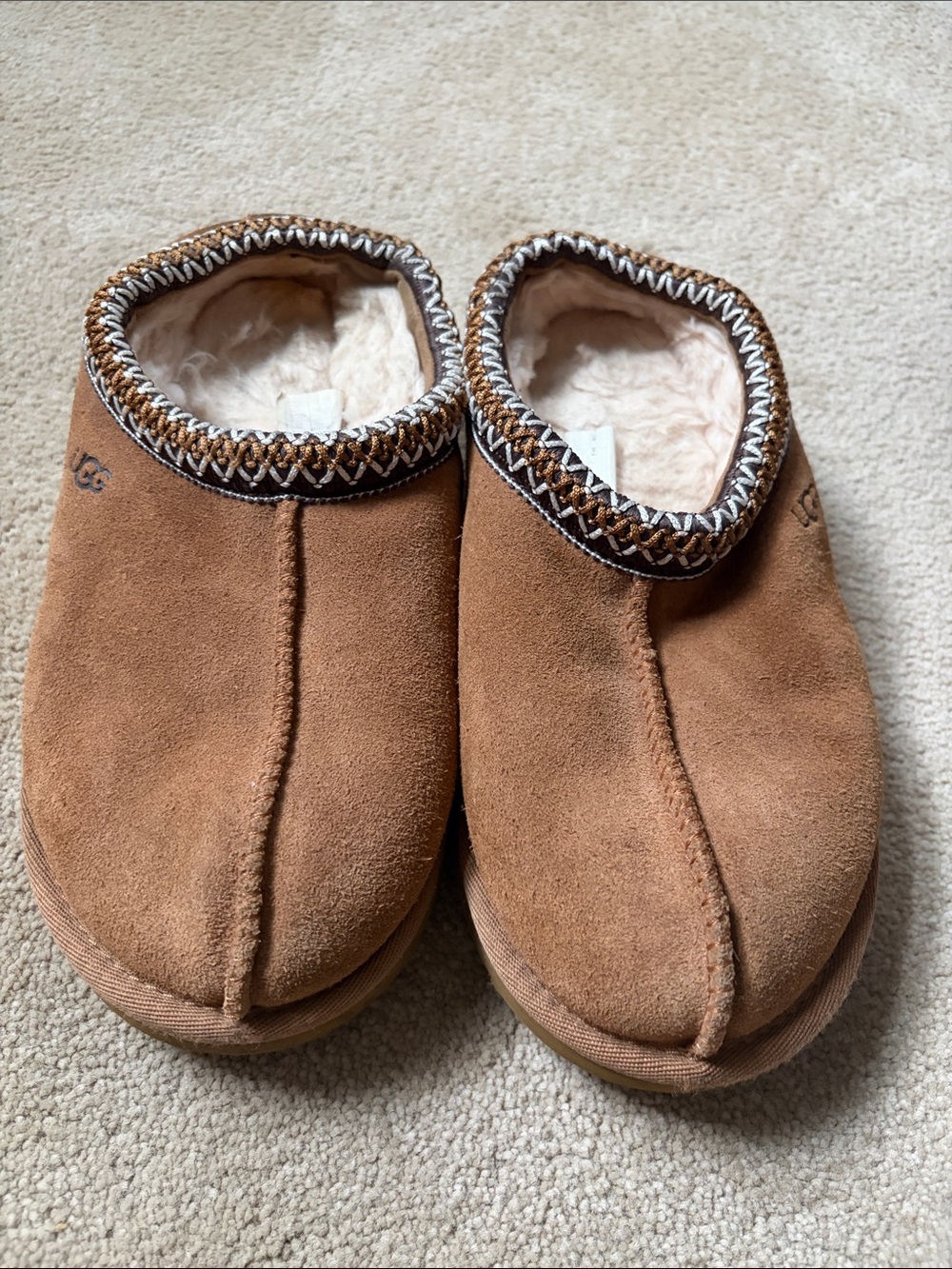 UGG Kids Chestnut Brown Suede Shearling Slip-On Slippers